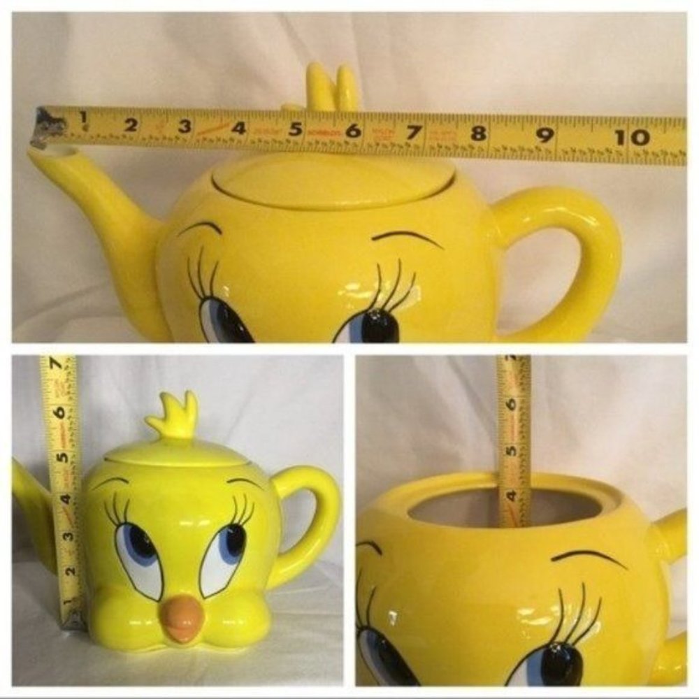 Yellow TWEETY BIRD 1997 TEA POT WARNER BROTHERS VINTAGE With Lid and Box 6"Tall - Picture 7 of 8